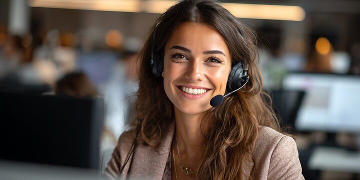 Professional Customer Service Representative Smiling Woman with Headset Call Center Agent Help Desk Support Business Communication