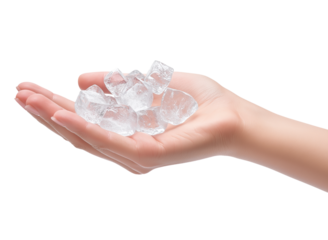 Close-up of a Female Hand Holding Ice Cubes isolated on white or transparent background PNG