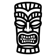 Tiki tribal wooden mask set and Tiki mug. Hawaiian traditional elements. Colored, wooden and black and white silhouette. Vector illustration © Kotliar Ivan