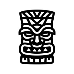 Tiki tribal wooden mask set and Tiki mug. Hawaiian traditional elements. Colored, wooden and black and white silhouette. Vector illustration