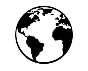 World Globe Continent Outline - Minimalist Earth Silhouette Vector on White