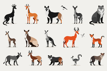 Diverse Animal Illustration-Stylized Wildlife Collection-Giraffe-Deer-Fox-Bear-Unique Animal Art-Vector Illustration-Animal Kingdom-Wildlife Graphics