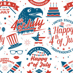 Set of Vintage 4th of july seamless pattern or background. Seamless scene fourth of July, Independence day wallpaper or wrapper. Patriotic banner for website template. Vector illustration.
