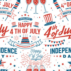 Set of Vintage 4th of july seamless pattern or background. Seamless scene fourth of July, Independence day wallpaper or wrapper. Patriotic banner for website template. Vector illustration.