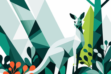 Fototapeta premium Geometric Kangaroo Art-Modern Wildlife Illustration in Teal and Green-Abstract Animal Design for Home Decor-Contemporary Nature Artwork Print