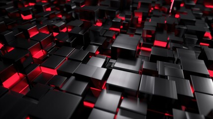 Obraz premium Digital network of black metallic cubes glowing with red illumination, representing technological connectivity and modern design aesthetic