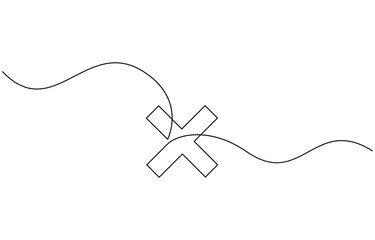 Cross icon line continuous drawing vector. One line cross icon vector, Continuous line. Vector illustration EPS 10