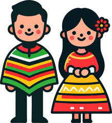 Obraz premium Cute Latino Couple in Traditional Mexican Folk Costume – Flat Vector Illustration