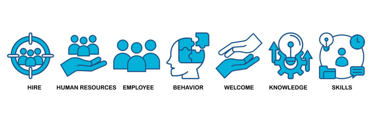 Onboarding icon set vector illustration concept for human resources business industry to introduce newly hired employee into an organization with behavior, welcome, knowledge, and skills icon