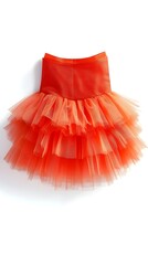 A vibrant coral tutu skirt with multiple tulle layers, featuring a solid-colored top and a flared, layered bottom