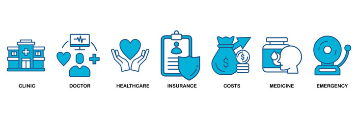 Fototapeta premium Medicare icon set vector illustration concept with icon of clinic, doctor, healthcare, insurance, costs, medicine, and emergency