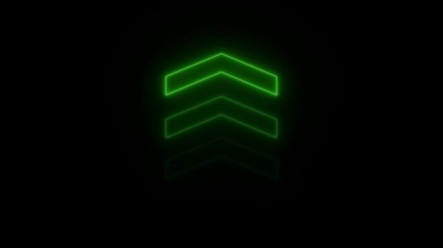 Green Collors Neon Up Direction Arrow Icon Animation On Black Background .