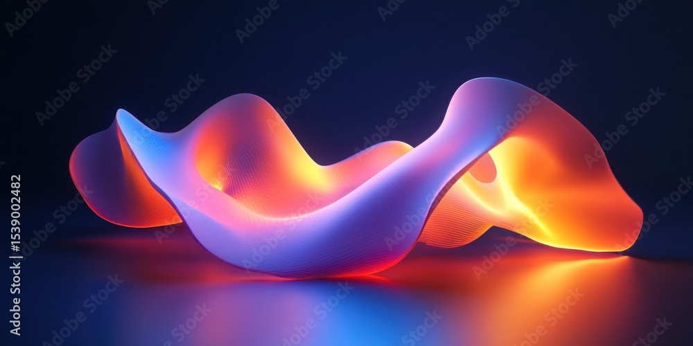 Poster abstract 3d waveform with gradient colors and wireframe texture on dark background