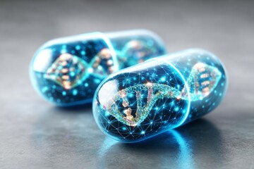 Personalized precision medicine concept. Innovative Personalized Health Medicine Concept Featuring Genetic Information Encapsulated in Pills