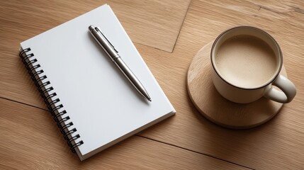 Notepad and Coffee on Wooden Surface