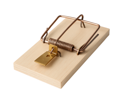 Classic Wooden Mouse Trap for Effective Rodent Control, Featuring Durable Metal Mechanism, Ideal for Home and Garden Use, Isolated on Transparent and White Background