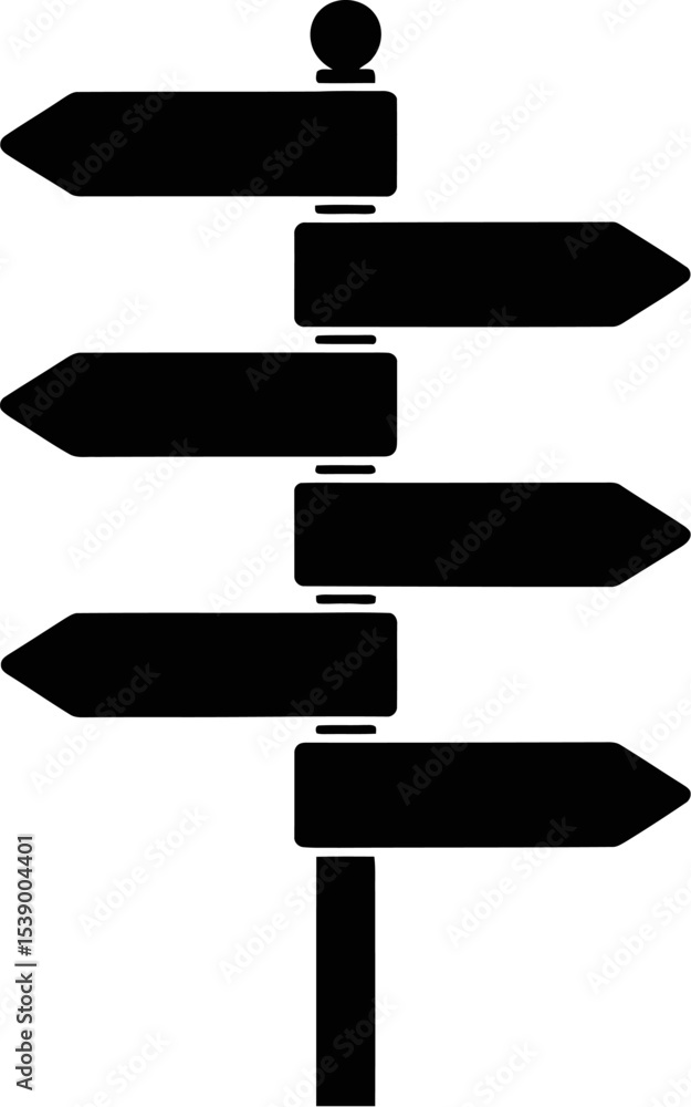 Poster a black directional signpost with multiple arrows against a light gray background