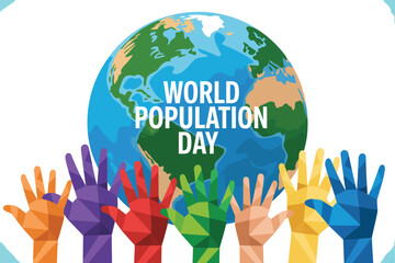 World Population Day Colorful Hands Around the Globe