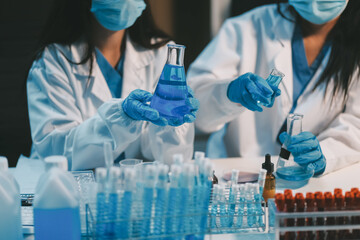 Research, experiment and medical trial being done by a scientist in a lab, science facility or...