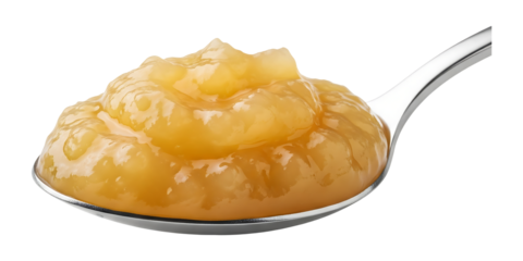 Delicious homemade applesauce recipe on spoon for healthy eating and snacking on transparent background