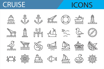 Minimalist Set of Maritime Icons for Sailing, Navigation, and Ocean Designs