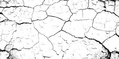  high contrast black and white image of a cracked white wall with  cracks and damaged texture, creating an abstract and distressed background look