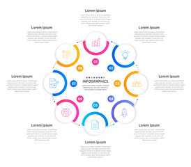 Modern Infographic design elements for your business data with 8 options, parts, steps, timelines or processes, Circle round concept. Vector Illustration.	