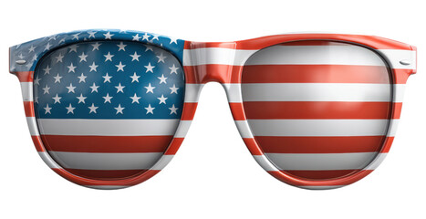 Sunglasses featuring the American flag design with stars on the left lens and stripes on the right lens.