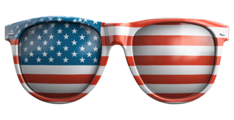 Sunglasses featuring the American flag design with stars on the left lens and stripes on the right lens.