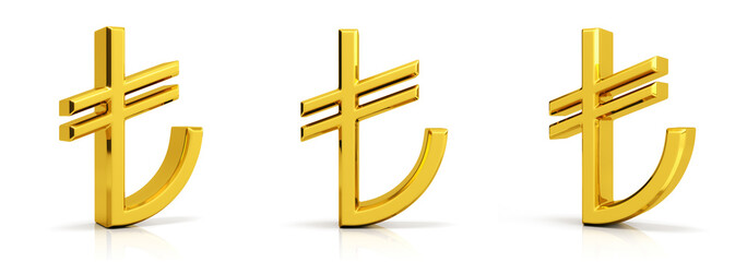 Golden turkish lira currency symbols