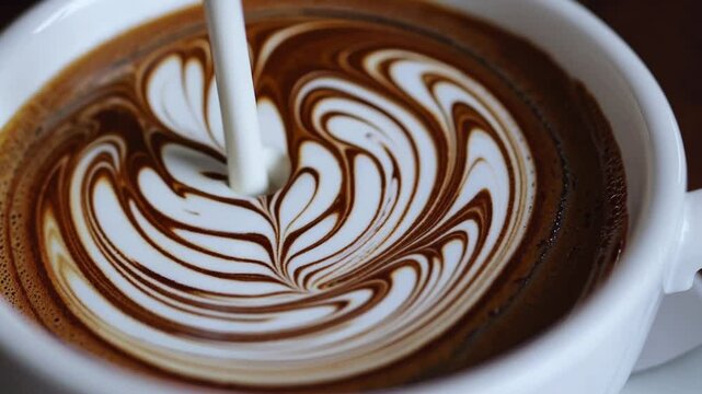 Mastering latte art with intricate designs in a cozy cafe setting