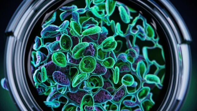 Exploring intricate cellular structures under a microscope in a laboratory setting