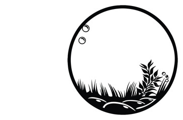Hand Drawn Vector of a Fish Bowl with Pebbles and Plants