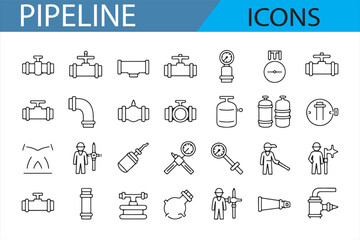 Set of Pipeline and Fluid Control Icons for UI/UX and Industrial Applications

