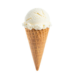 Delicious Vanilla Ice Cream Cone with a Creamy Scoop on a Crunchy Waffle Cone in a Bright Setting on transparent background