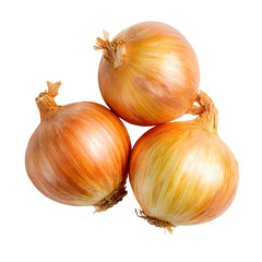 Three Yellow Onions Stacked Against Transparent Background