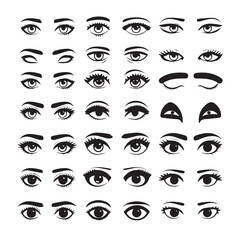 Collection of Stylized Eye Illustrations in Black and White Various Shapes and Styles
