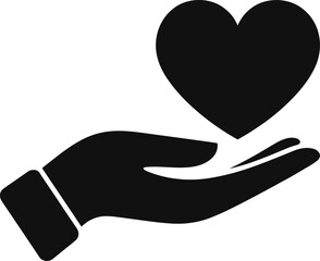 Hand holding a heart symbol, conveying love, care, and compassion for charity, healthcare, support, and affection in a black silhouette, perfect for abstract emotional visuals on Adobe Stock.