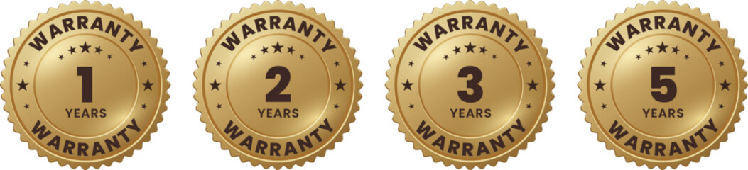 Fototapeta premium 1-2-3 and 5 Years Warranty Gold Badge for Online Stores, Product Packaging, Product Listings, eCommerce, and Labels