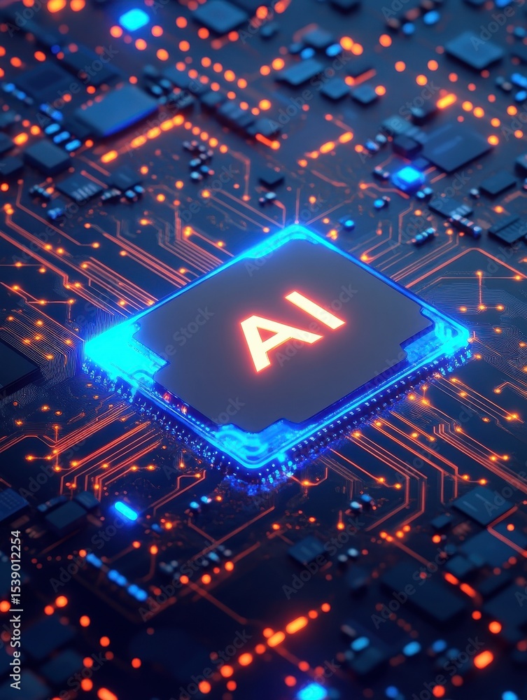 Poster a close-up of an ai chip with the letters 