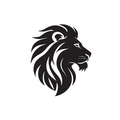 Fototapeta premium Elegant Black Lion Head Profile with Detailed Mane on White Background