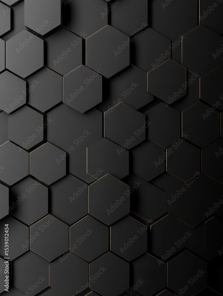 Poster minimalist dark hexagonal pattern wallpaper with copy space. design template with white center text 