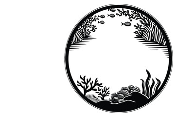 Minimalist Fish Bowl Vector with Aquatic Plants and Pebbles