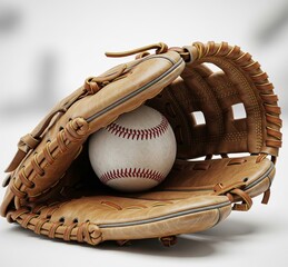 Premium photorealistic baseball image with a clean white backdrop, sharp red stitches, and soft depth of field. Ideal for web design, ads, and UI/UX projects.
