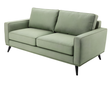 minimalist green sofa with seat cushions and clean lines