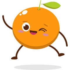 Cute orange character kawai vector for orange mascot. happy face, winking eye,. smile