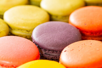 Colorful macaron on white dish