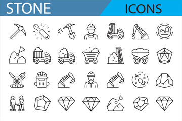 Collection of Rock, Crystal, and Mountain Icons for Geology Projects
