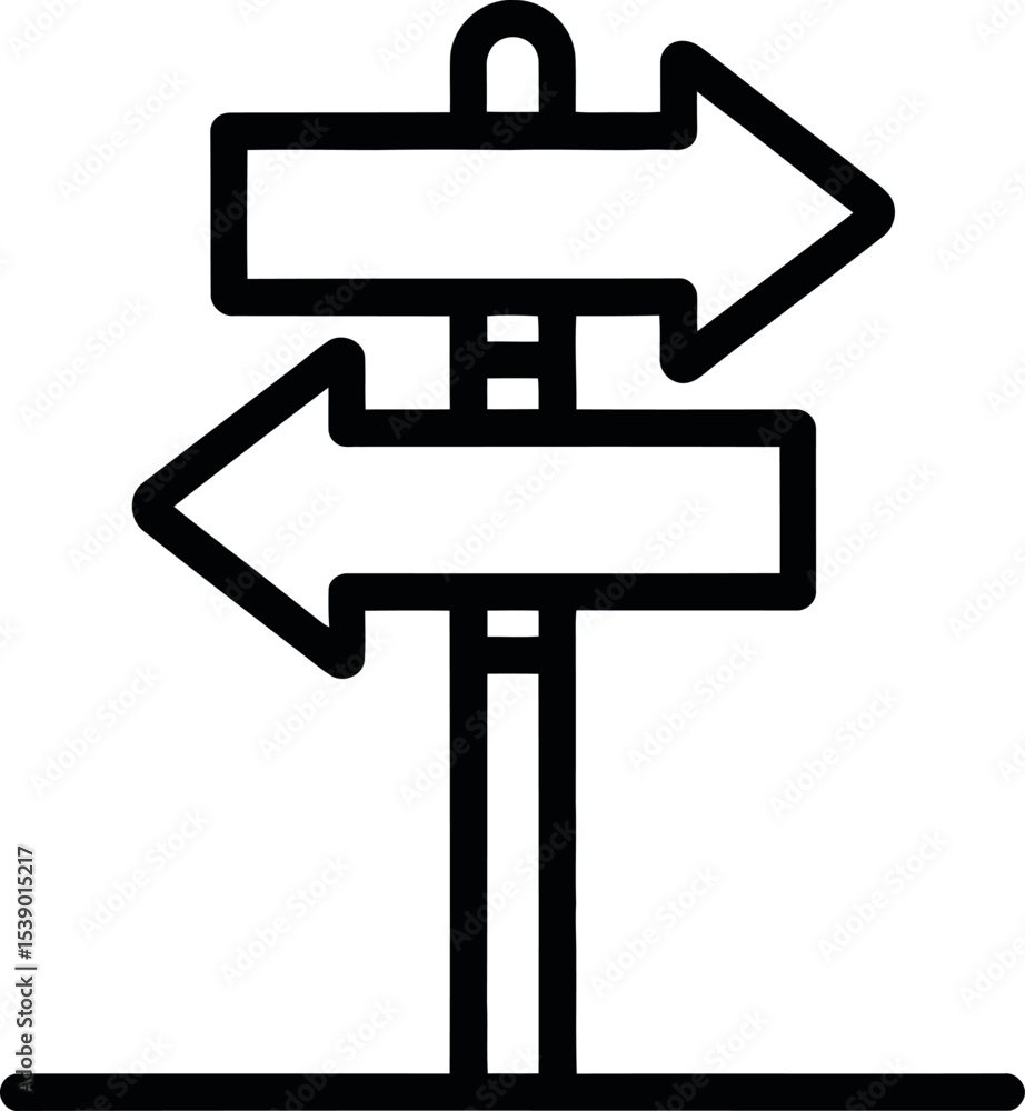 Poster a simple line drawing of a directional signpost with arrows pointing opposite ways