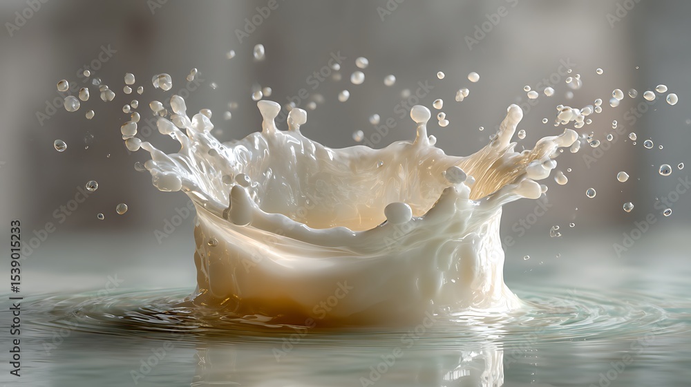 Poster captivating liquid splash: a mesmerizing high-speed shot of fluid impacting a surface, creating an e
